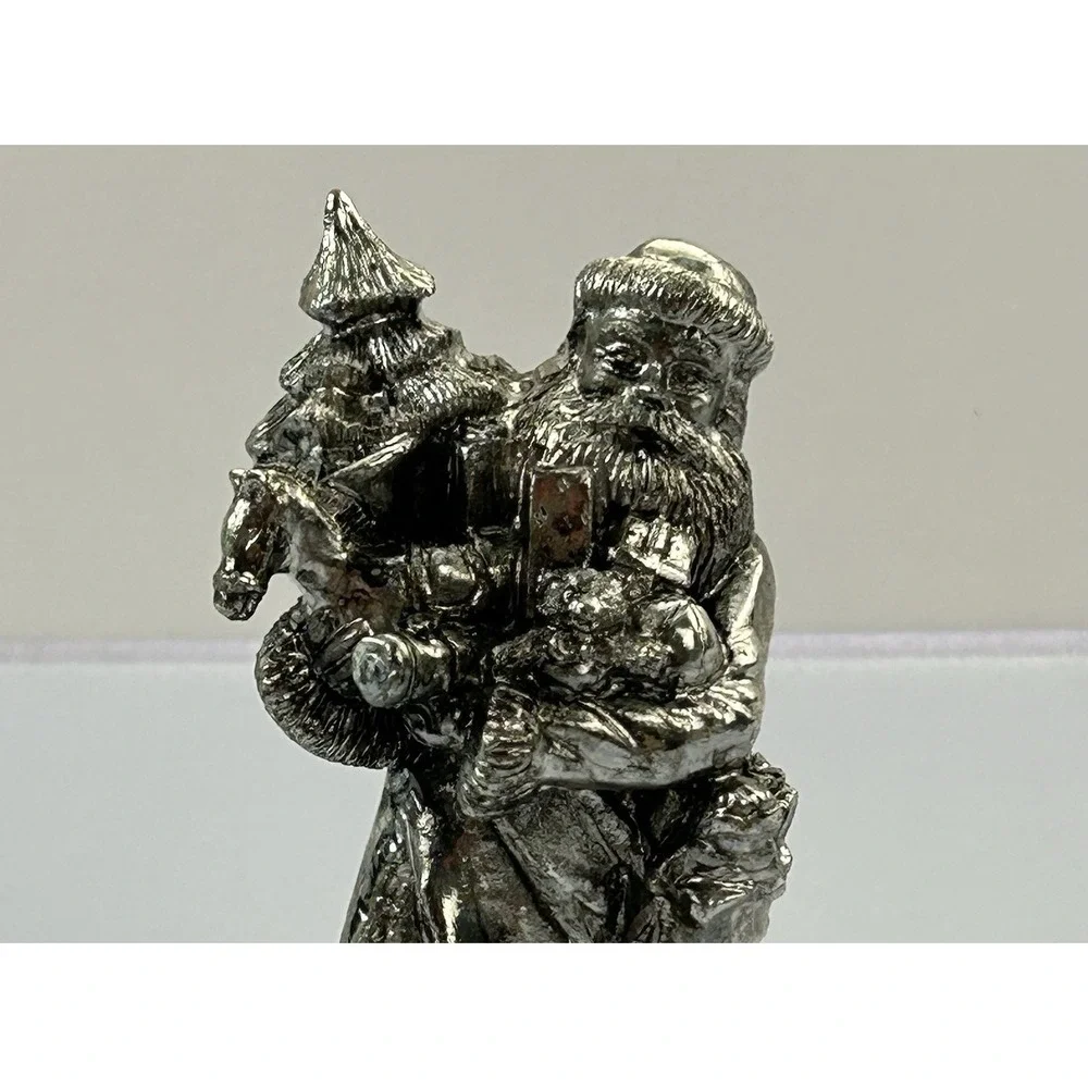 Vintage Silver Tone Santa Claus Figurine Christmas Tree Toys Gifts 5.25
